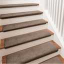 PURE ERA Bullnose Carpet Stair Treads Ultra Plush Brown 2 Pcs