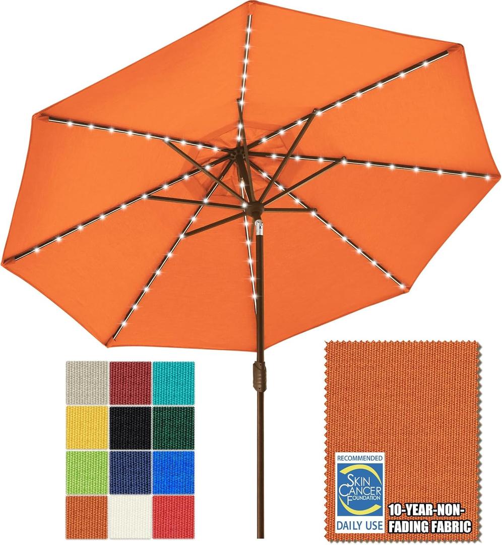 EliteShade USA 10-Year-Non-Fading 9ft Market Patio Umbrella, Commercial Grade Table Sun Umbrella with 80 Solar LED Lights, Crank Open, Windproof & UPF 50+ UV Protection for Garden, Deck, Pool, Backyard, Rust