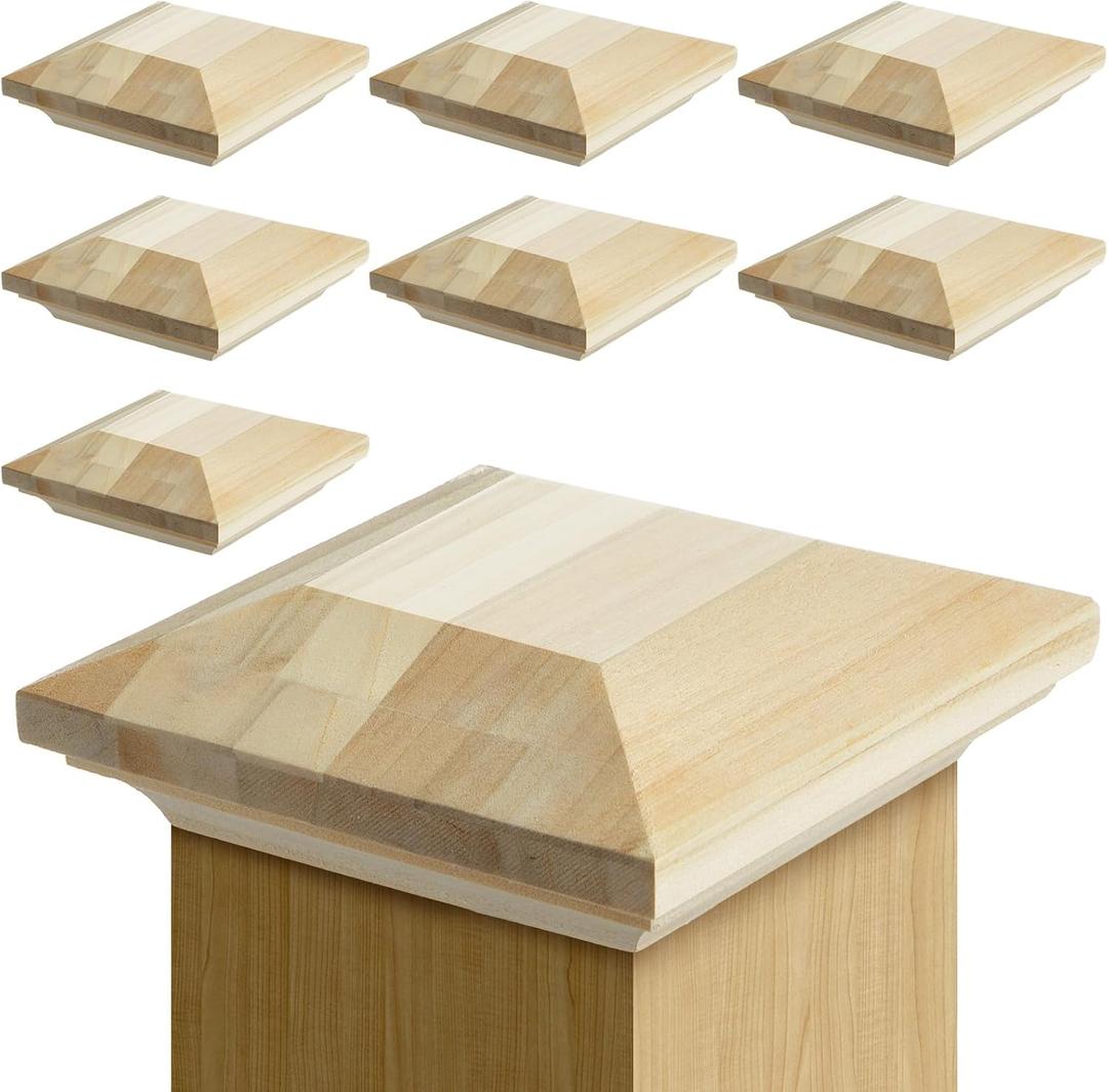 Sasylvia 8 Pcs 3.5" x 3.5" Wood Newel Post Cap Fence Post Cap for Topper Top Resistant Decking Caps for Indoor Outdoor Fences Decks and Mailboxes Cover
