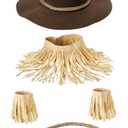 Scarecrow Costume Accessories Adults,Scarecrow Hat with Raffia Straw Kit,Halloween Costume Women Men