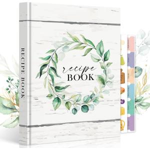 Lanpn B5 Blank Recipe Book Cookbook to Write in Your Own Recipes, Leather Cover Waterproof Empty Cooking Journal for 70 Recipes, Recipe Notebook with Stickers to Organize Your Family Recipes