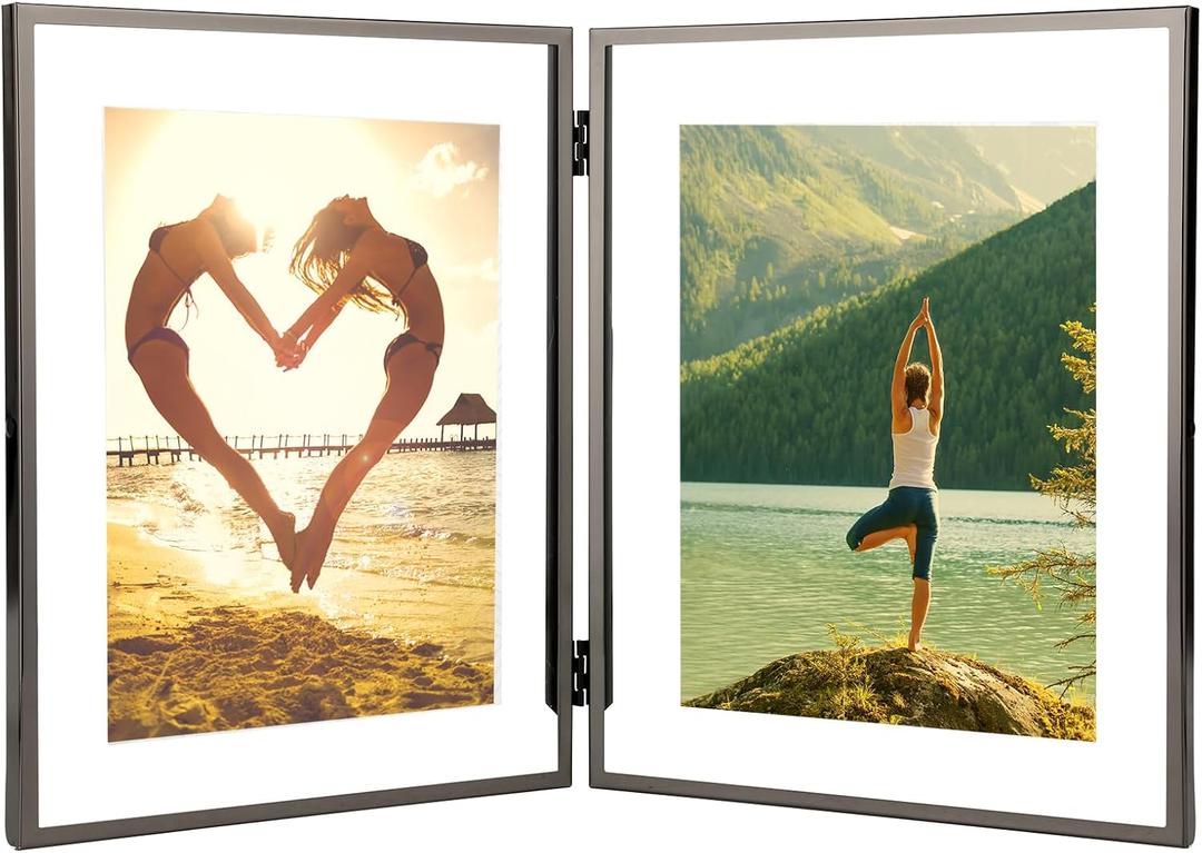 7x9'' Double Floating Frame Black For Photo Sizes 3.5x5'',4x 6'', 5x7'',6x8''For Tabletop/Shelf Photo Frame,Gift for Wedding,Thanksgiving,Christmas,Birthady,Home or Office Decor.