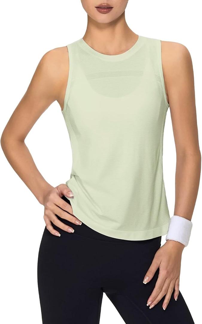 Ukaste Women's Lightweight Seamless Workout Tank Top - Breathable Running Gym Yoga Athletic Sleeveless Shirts (Green) Size 6