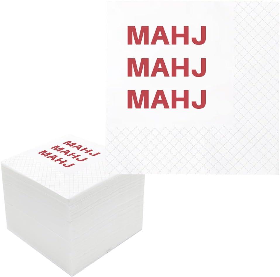 Funny Mahjong Cocktail Napkins, 100 Pack Mahj Mahj Mahj Disposable Paper Cocktail Beverage Napkins for Casual Gatherings Game Nights Bridal Showers Birthday Party 2-Ply, 4.5x4.5"