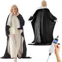 Electric Blanket Wearable with Foot Pockets & Sleeves, Electric Heated Snuggle Blanket, Flannel & Sherpa Heating Throw with 10 Heat Settings, 1-12 Hours Auto Shut-Off, 50"70", Black