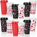 Pickmesh 6 Pack Valentines Day Gifts for Teachers Valentine's Day Cup Reusable Coffee Cup 16 oz for Women Back to School Gift with Lid Thank You Coffee Mug for Hot and Cold Drinks(Heart Style)