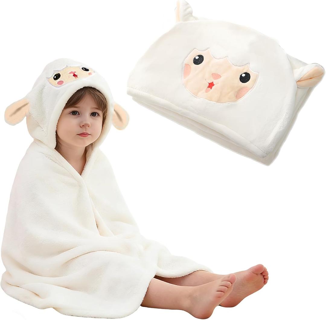 Hooded Baby Towel- Large Baby Towel with Hood31.5 x 31.5 Inch, Natural toddler towels,Ultra Soft and Absorbent Coral Velvet Coral Fleece Bath Towel for Infants, Newborns, Toddlers, Unisex (white)