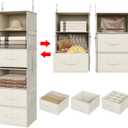 Vailando 6-Shelf Hanging Closet Organizer, 2 Separable 3-Shelf Hanging Shelves with 3 Drawers for Wardrobe, Nursery, Baby Clothes Organization and Storage, Beige