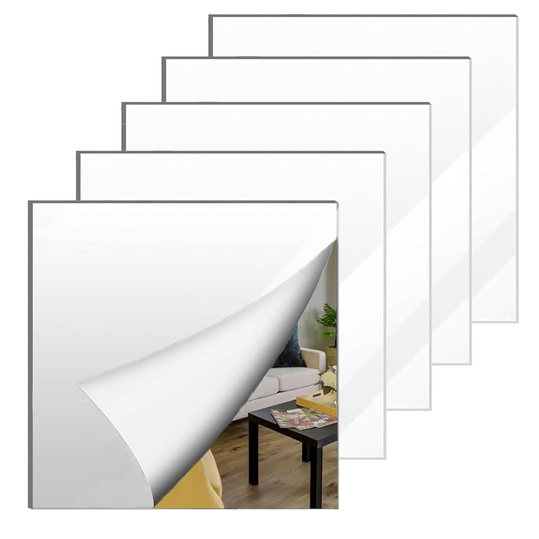 5 Pack 12 x12 Inch Acrylic Mirror Sheet, 1/8 Inch Thick Opaque Glossy Mirror, Plexiglass Mirror Sheets with Protective Film, Rigid Mirror Acrylic Sheets for Sawing, DIY, Laser Cutting and Engraving