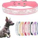 Small Dog Collar, Bling Rhinestone Diamond Fancy Crystal Glitter Pretty Jewel Pet Puppy Collars for XXS XS Small Medium Large Breed Girl Female Dogs Cats, Pink S