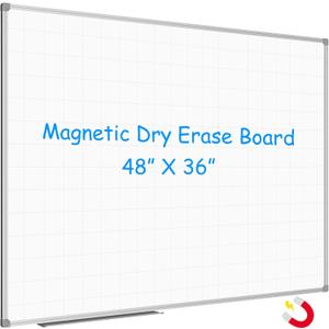 JILoffice Magnetic Dry Erase Planning Board, Grid Pattern White Board 48 x 36 Inch, Silver Aluminum Frame with Detachable Marker Tray for Office School and Home