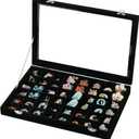 Frebeauty 48 Grid Jewelry Tray,Adjustable Earring Holder Organizer with Glass Lid,Velvet Drawer Jewelry Organizer for Rings,Studs,13.8 x 9.5 x 2 Inches Jewelry Display Box,Gift for Women(Black)