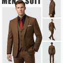 YND Men's 3 Piece Suit Set with Tie, 2 Button Slim Fit Solid Blazer Jacket Vest Pants, Business Wedding Party Suits for Men, Khaki, Large