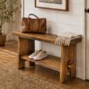 31.5" Solid Wood Entryway Bench, Farmhouse Rustic Storage Bench for Small Spaces, Narrow Indoor Bench Seat for Hallway, Living Room, Dining Room & Mudroom, Mortise-and-Tenon Base, Rustic Brown, 31.5in