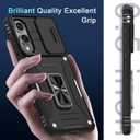 4 x DEERLAMN Case for Samsung Galaxy S25 Edge with Slide Camera Cover+Screen Protector (1 Pack), Rotated Ring Kickstand Military Grade Shockproof Protective Cover-Black (S25 Edge-6.7 Inch)