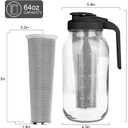 Cold Brew Coffee Maker,64 oz Mason Jar Pitcher with Stainless Steel Filter, Pour Spout Handle Lid, Heavy Duty Glass Airtight & Leak-Proof for Iced Coffee,Tea & Lemonade