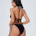 SUUKSESS Women Cheeky Halter String Bikini Sets Sexy Triangle Two Piece Swimsuit (Black, S)