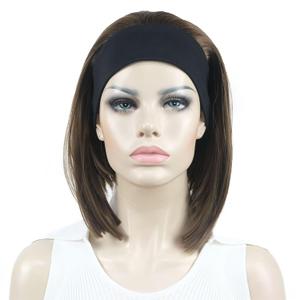 Aimole Short Straight Bob 3/4 Wig with Headband Half Synthetic Wigs Women Hair(10 Medium Golden Brown)