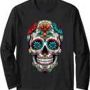 Dia De Los Muertos Costume Halloween Day of Dead Sugar Skull Long Sleeve T-Shirt 2XL