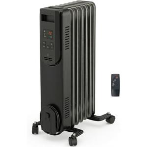 Comfort Zone 1500W Digital Oil-Filled Radiator Heater  Portable Electric Space Heater with Remote, 12H Timer & 360 Swivel Wheels  Silent Radiant Heat with Adjustable Thermostat  Black