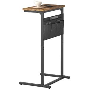 C Shaped End Table, Side Table for Sofa, Small TV Tray, Couch Table with Storage Bag for Small Space, Living Room, Bedroom, Home Office LET501R (Rustic Brown)