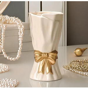 Bow Vase, White Flower Vase for Home Decor, White Ceramic Vases for Boho Style, 9.3 Inch Large Vases for Ideal Shelf Decor/Table/Living Room (Glazed Exterior and Interior)