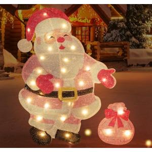 CiyvoLyeen Lighted Christmas Yard Decoration P-Ink Santa Outdoor Lawn Decoration Porch Decor 1.8FT Pre-lit Christmas Santa Decoration Xmas Light Up Holiday Warm LED Lights for Indoor Home Outside