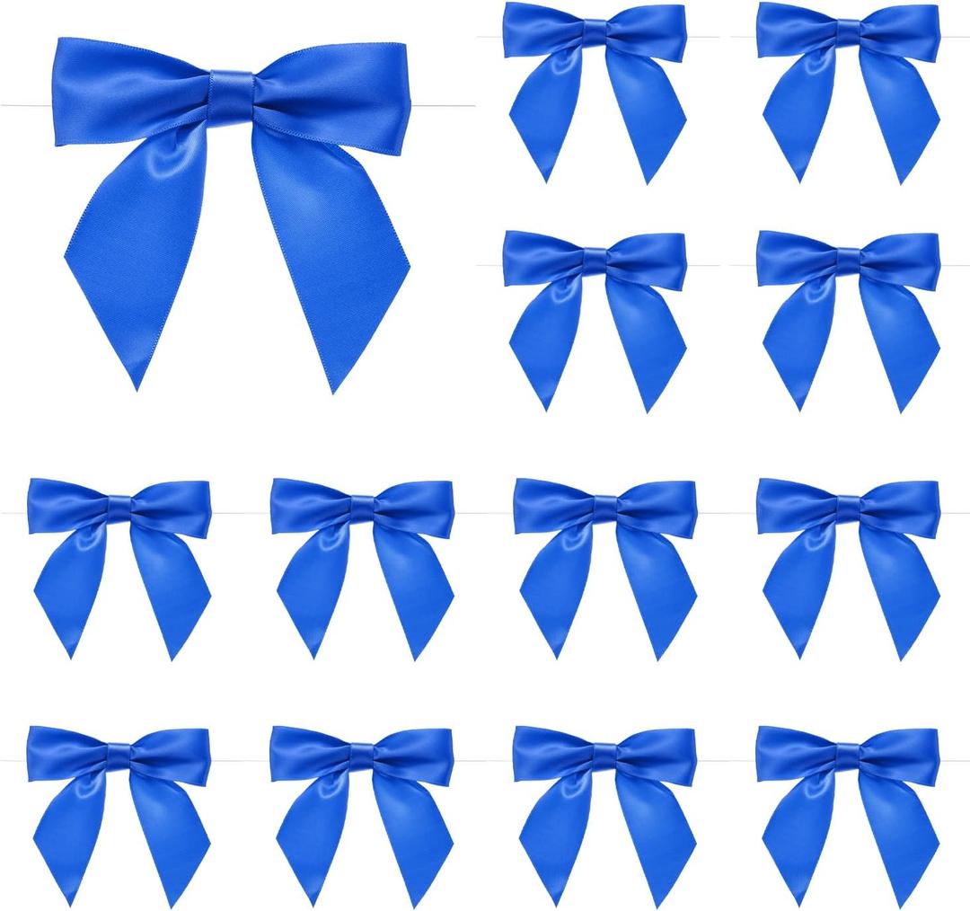 MECCANIXITY 30 Pcs Pre-Tied Bows Satin Ribbon Bows 4.5" Twist Ties Gift Bows for Craft DIY Candy Bags Christmas Wedding Decor Party Treat Bags Bright Blue