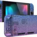 eXtremeRate DIY Replacement Shell Buttons for Nintendo Switch, Custom Back Plate for Switch Console, Housing with Colorful Buttons for Joycon Handheld - Glitter Gradient Translucent Bluebell