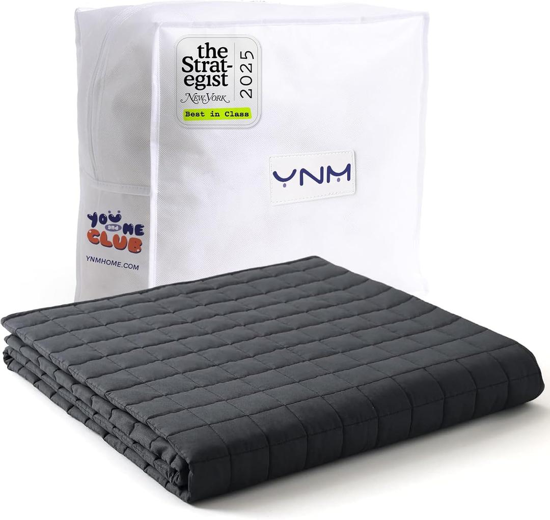 YnM Exclusive Weighted Blanket, Soothing Cotton, Smallest Compartments with Glass Beads, Bed Blanket for One Person of 140lbs, Ideal for Twin/Full/Queen Bed (48x72 Inches, 15 Pounds, Dark Grey)