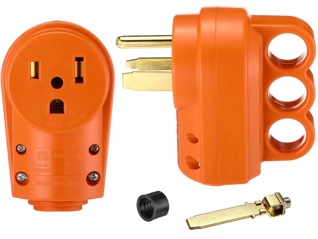 Tellegloww 2 Pcs 50 Amp Female Welder 6-50p Plug & 6-50r Receptacle RV Electrical Campers 3 Prong 125/250V Universal Plug and Receptacle with Easy Unplug Design for RV, EV Charger, Welder, ETL Listed
