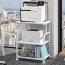 3-Tier Large Printer Stand with Storage, Rolling Printer Cart with Lockable Wheels for Home, Office (White)