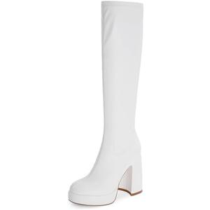 Modatope Platform Knee High Boots for Women Chunky Heel Rounded Toe Womens Knee High Boots Side Zipper Tall Boots 8.5