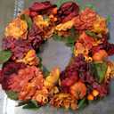 24" Artificial Fall Half Wreath for Front Door Autumn Wreath with Pumpkin Peony Eucalyptus Chrysanthemum and Ribbon for Halloween Thanksgiving Day Indoor Outdoor Farmhouse Window Wall Decor