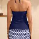Yonique 2 Piece Swimsuits for Women Halter Tankini Top with Skirt Bottom Tummy Control Bathing Suit (Purple, M)