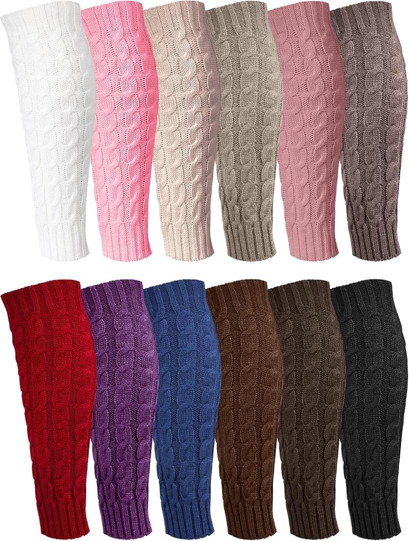 Geyoga 12 Pairs Women Leg Warmers for Winter, Cable Knit Knee High 80s Plus Size Leg Warmers for Boot Yoga Socks Ballet Dance(Mixed Colors)