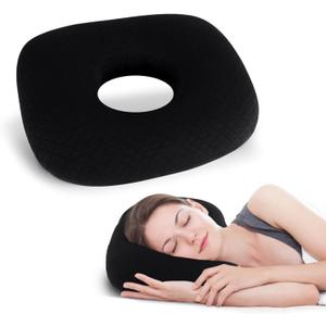 Ear Piercing Pillow for Side Sleepers, Ear Pillows with Holes for Pain, Earring Inflammation Pressure Sores, Cotton Earring Pillow for CNH Side Sleepers with Zipper (Black)