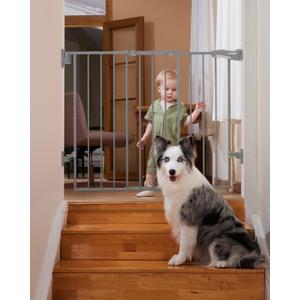 Babelio 26-43" No Bottom Bar Baby Gate for Babies, Elders and Pets, 2-in-1 Hardware Mount Dog Gate for The House, Stairs and Doorways, with Large Walk Thru Door, Grey (26-43" W, 28" H, Gray)