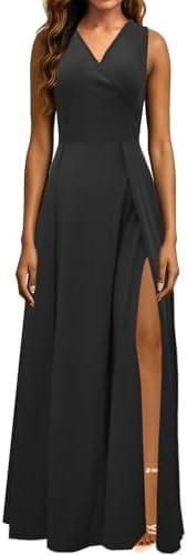 Formal Dress for Women Elegant V Neck Sleeveless Sexy High Split Evening Party Cocktail Prom Long Dresses M