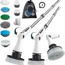 Electric Spin Scrubber, 8 in 1 Electric Cleaning Brush, Cordless Rechargeable Scrub Brush with 8 Replaceable Brush Heads, Adjustable Length and Angle Power Scrubber for Bathroom Tile Bathtub Glass (White Lz52)