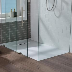 WOODBRIDGE 60 in L x 31.5 in W Zero Threshold End Drain Shower Base with Reversible Drain Placement, Matching Tile Flange, Wheel Chair Access, Low Profile, White