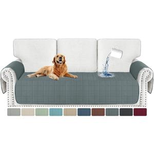 MAXIJIN Waterproof Oversized Couch Cover for Dogs Washable, Quilted Sofa Seat Cover for 3 Cushion Couch with Side Pockets, Non-Slip Furniture Protector for Pets Kids (Large Sofa, Dark Gray)