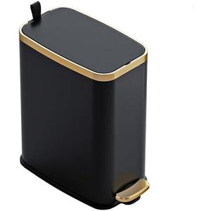 CEROELDA Small Bathroom Trash Can with Lid Soft Close-5L/ 1.3 Gal Slim Garbage Can-Metal Step Wastebasket-Rectangle Narrow Waste Bin for Office, Bedroom, Toilet, Live Room-Black