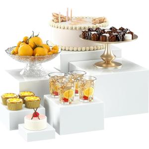6 Pcs White Acrylic Boxes for Display as Buffet Risers and Stands, Food Risers for Party, Table, Stands, including 8,7,6,5,4,3 Inch, (Small, 6Pcs, White)