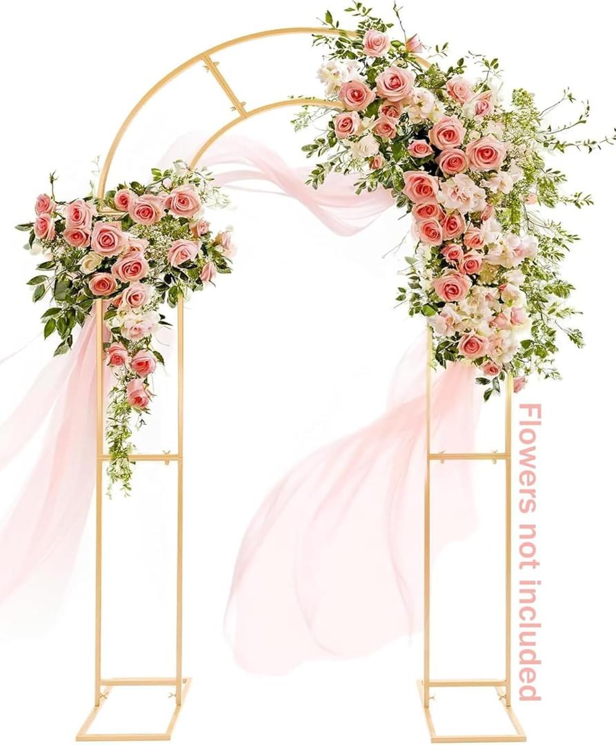 GRENTY Open Arch Backdrop Stand,7.2 FT Metal Double Arch Backdrop Frame U Shaped Wedding Arches for Wedding Ceremony, Baby Shower, Birthday Party, Graduation Party (Gold)