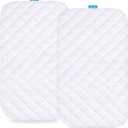 Playard Mattress Pad Cover Compatible with ADOVEL, BabyBond and ELEMARA 4 in 1 Baby Bassinet Bedside Crib, 2 Pack, Waterproof Quilted Ultra Soft Viscose Made from Bamboo Terry Surface