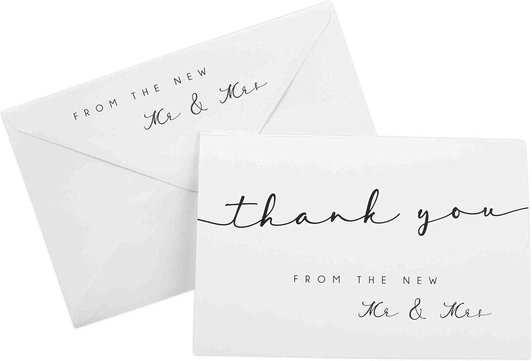 GSM Brands Thank You Cards for Wedding (Mr and Mrs Theme) - 100 Cards with Envelopes