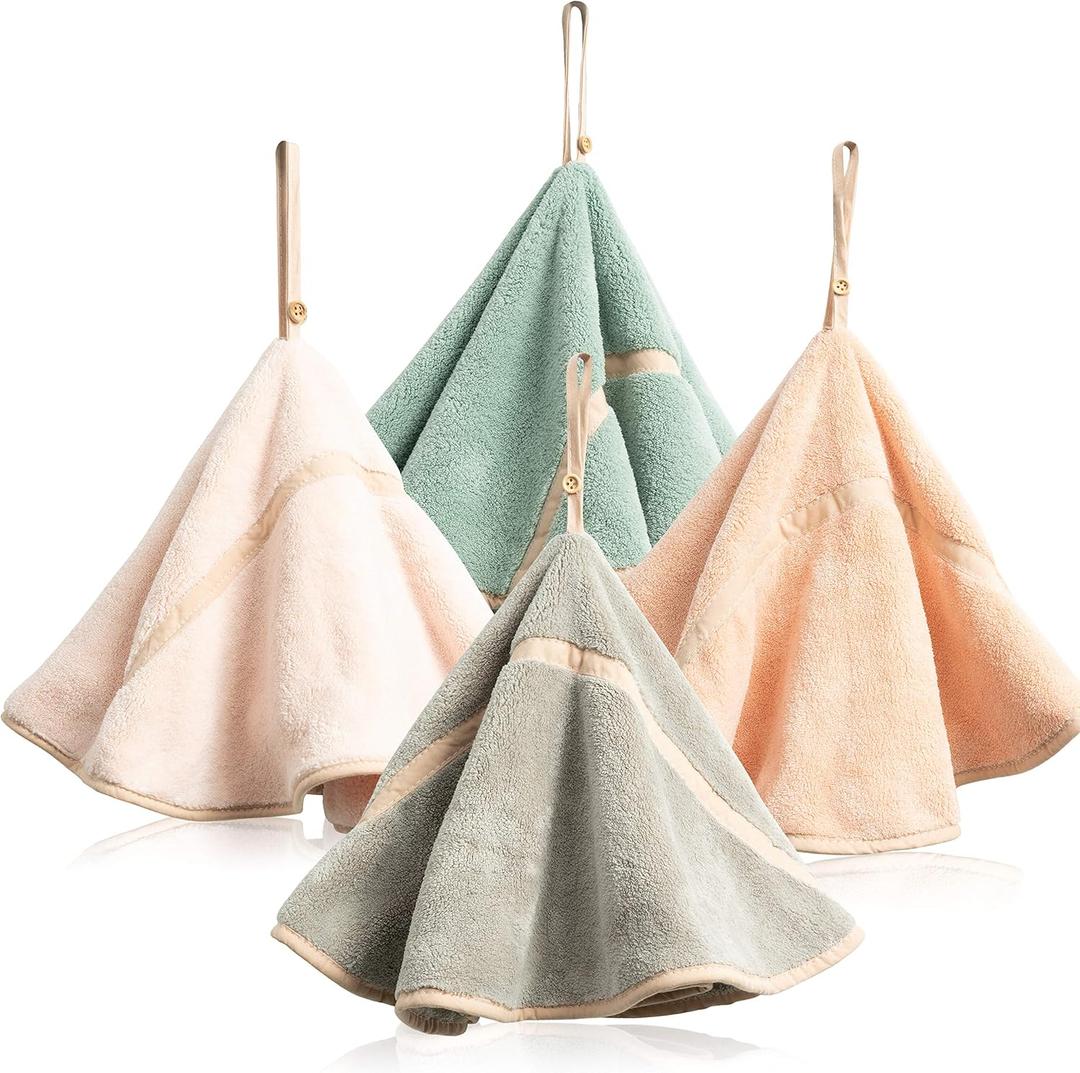 R HORSE 4Pcs Hanging Hand Towels with Loop Absorbent Coral Fleece Bathroom Hand Towels Soft Thick Dish Cloth Dry Towels for Kitchen Bathroom (4 Colors)