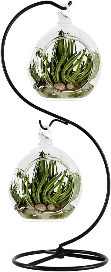 13 Inch Unique Ornament Display Stand, Black Metal Ornament Hanger Stand, S-type Two Hooks for Hanging Glass Globe(5inch), Christmas Ornament, Air Plant Terrarium, Witch Ball, Home Wedding Decoration (1, 13.8x5"Black)
