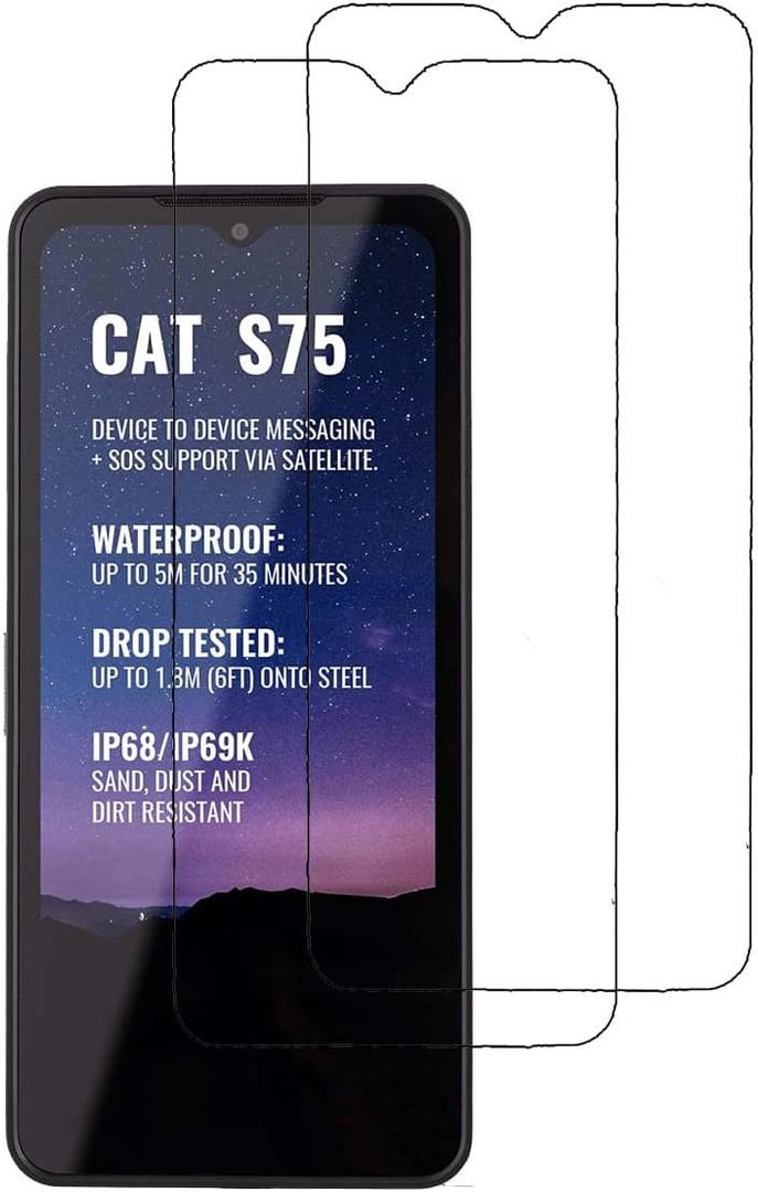 Glass Screen Protector for Cat S75 - [2 Pack] Bubble Free HD Tempered Glass Screen Protector for Cat S75